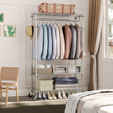 Heavy Duty Adjustable 3-Tier Rolling Garment Rack Chrome Steel