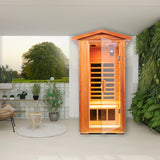 Far Infrared Khaya Wood Outdoor Sauna Room - Omega Lifestyles