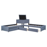 L-Shaped Upholstered Twin Platform Bed With Trundle Desk - Omega Lifestyles