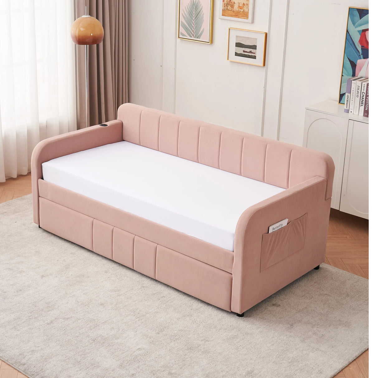 Twin Velvet Upholstered Daybed Frame With Trundle - Omega Lifestyles