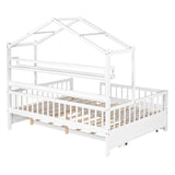 Full Size Wooden House Bed With Twin Trundle And Shelves - Omega Lifestyles