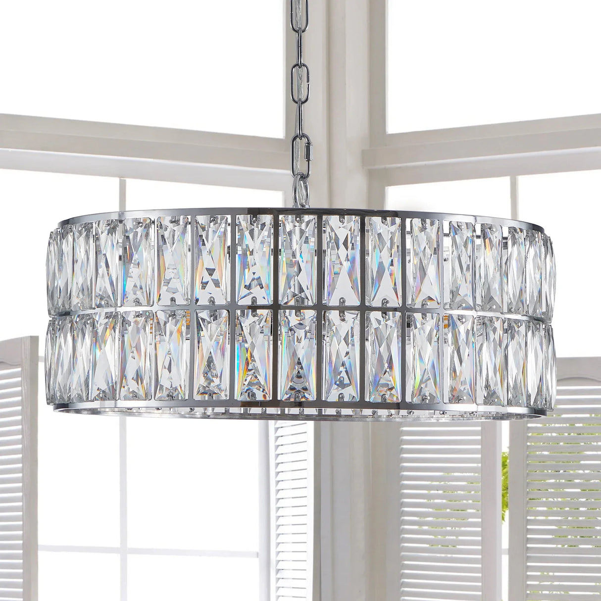 Luxury Crystal 5-Tier Chrome Round Semi Flush Chandelier - Omega Lifestyles