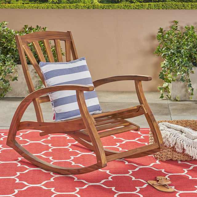 Outdoor Acacia Wood Rocking Chair With Retractable Footrest - Omega Lifestyles