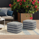 Square Woven Outdoor Indoor Navy White Pouf - Omega Lifestyles