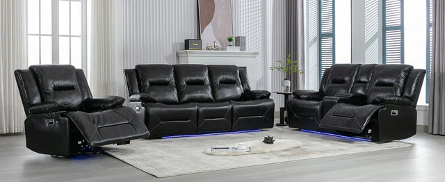 Manual Black Leather Gel Recliner Chair With LED Light Strip - Omega Lifestyles