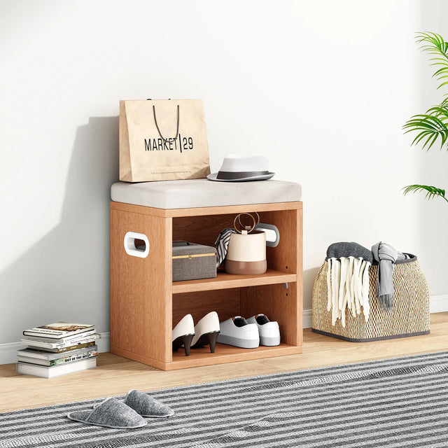 Small Wood Storage Shoe Bench With Removable Cushion - Omega Lifestyles