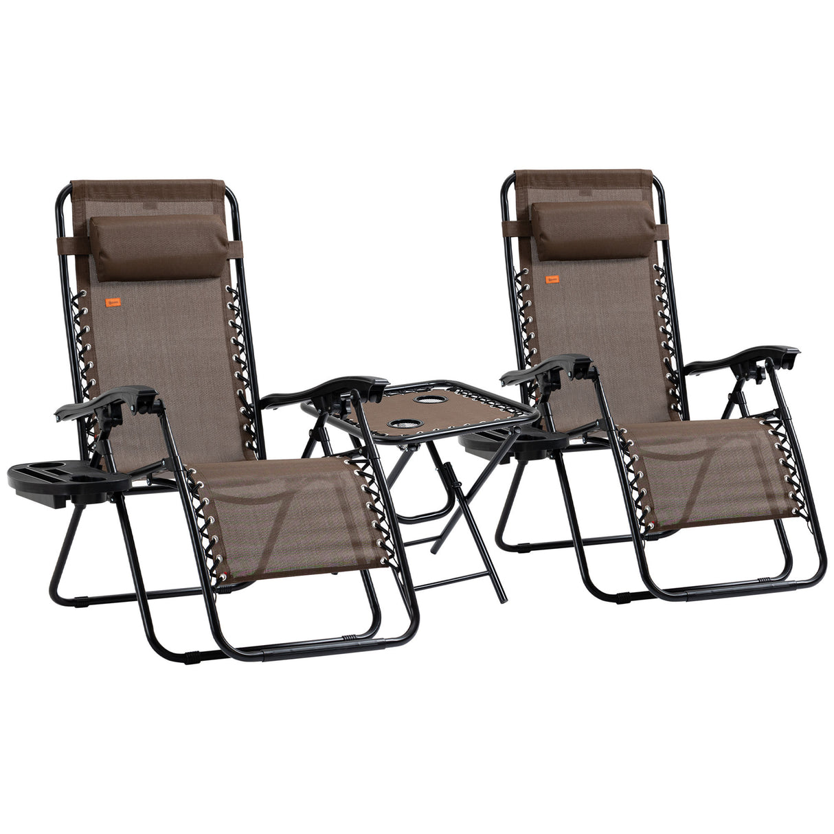 Set of 2 Zero Gravity Folding Steel Patio Chairs With Table