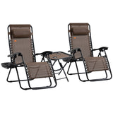 Set of 2 Zero Gravity Folding Steel Patio Chairs With Table