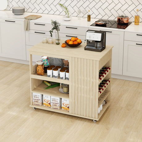 Rolling Kitchen Island Cart With Wine Rack Drawer - Omega Lifestyles