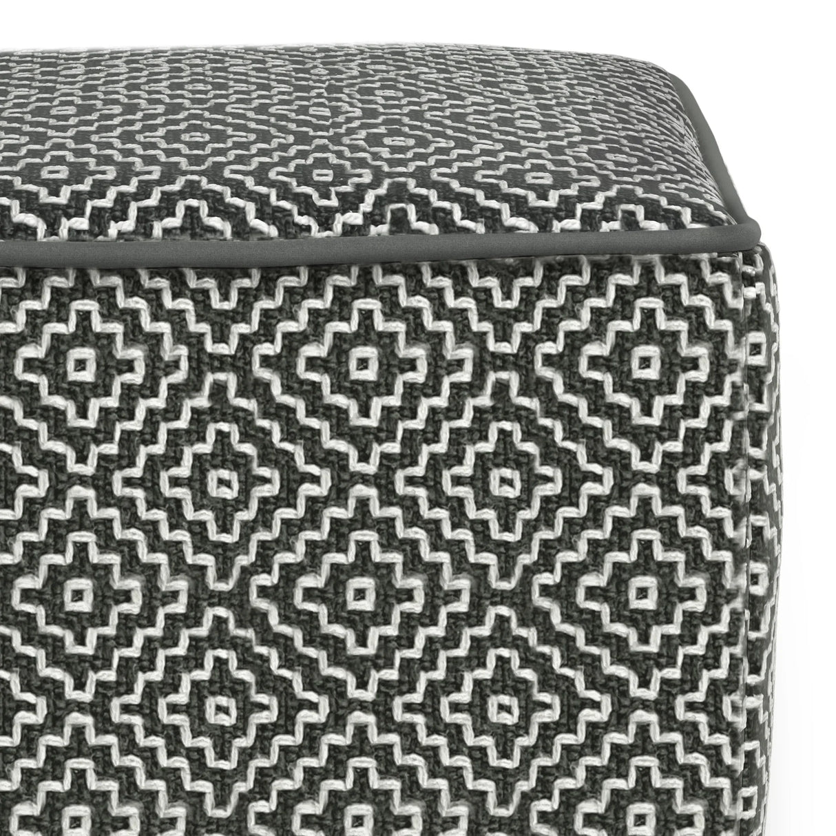 Square Woven Outdoor Indoor Gray Fabric Pouf Seat - Omega Lifestyles