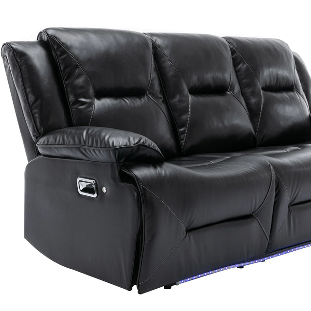 Manual Black Leather Gel Recliner Chair With LED Light Strip - Omega Lifestyles