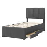 Twin Upholstered Linen Platform Bed With Trundle And Drawers - Omega Lifestyles