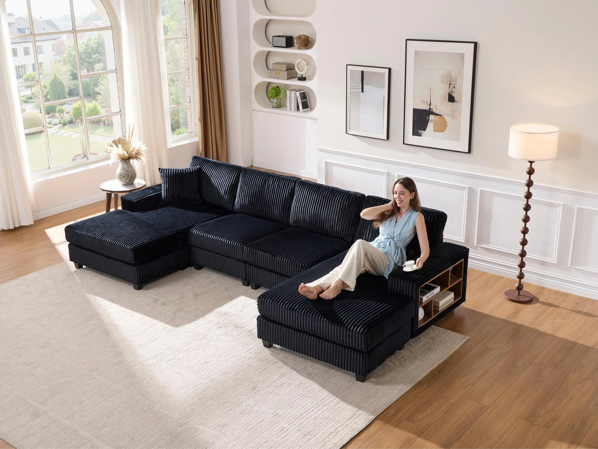 Convertible U-Shaped Corduroy Fabric 4-Seat Sofa - Omega Lifestyles