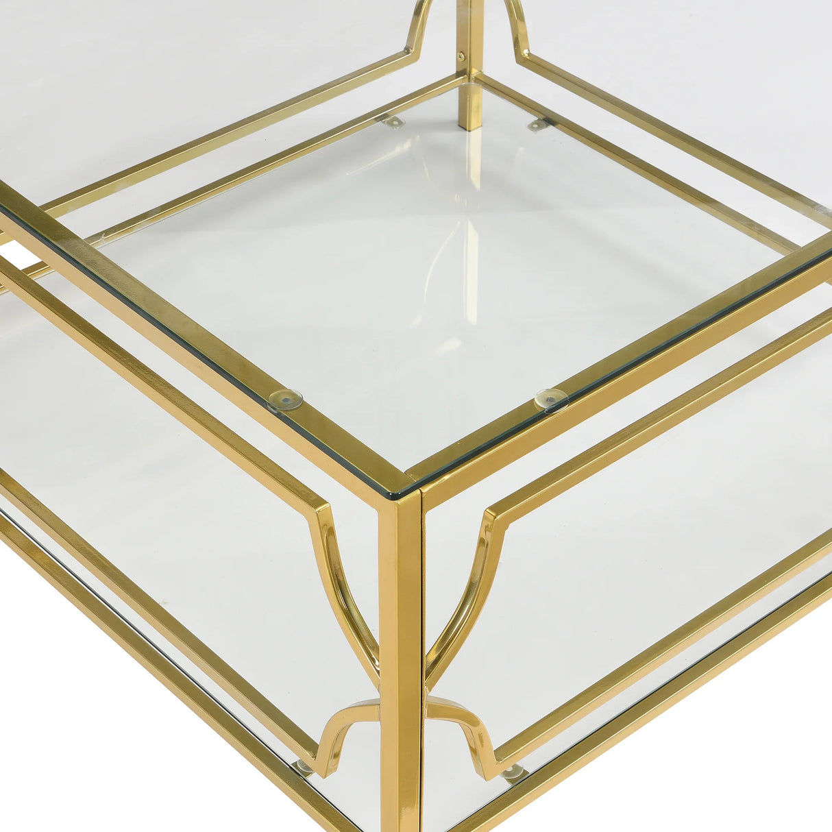 Modern Square Glass Coffee Table With Gold Metal Frame - Omega Lifestyles