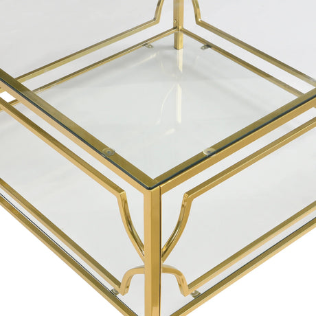 Modern Square Glass Coffee Table With Gold Metal Frame - Omega Lifestyles
