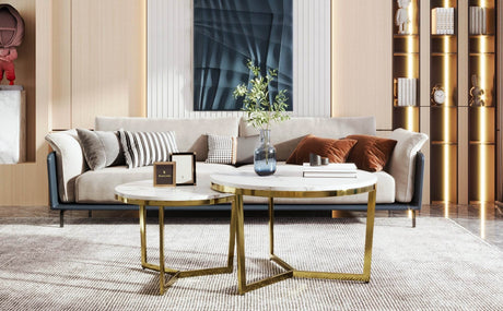 Modern Round Nesting 2-Piece White Marble Coffee Table Set - Sleep Galleria