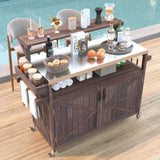 Outdoor Kitchen Island Solid Fir Wood Raised Shelf Cart - Omega Lifestyles
