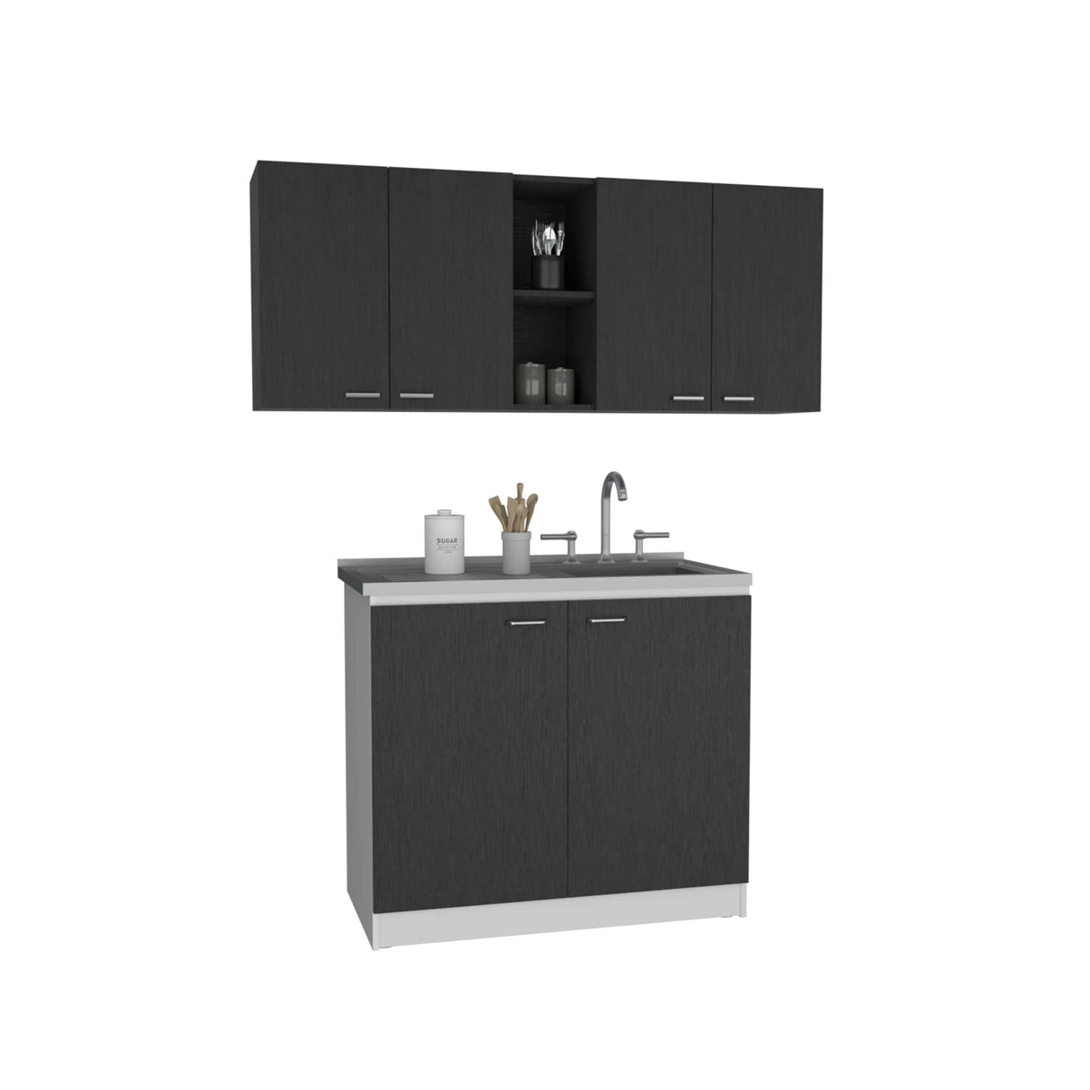 2-Piece Black Particle Board Kitchen Cabinet Set - Omega Lifestyles