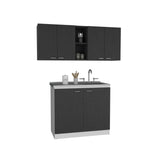 2-Piece Black Particle Board Kitchen Cabinet Set - Omega Lifestyles
