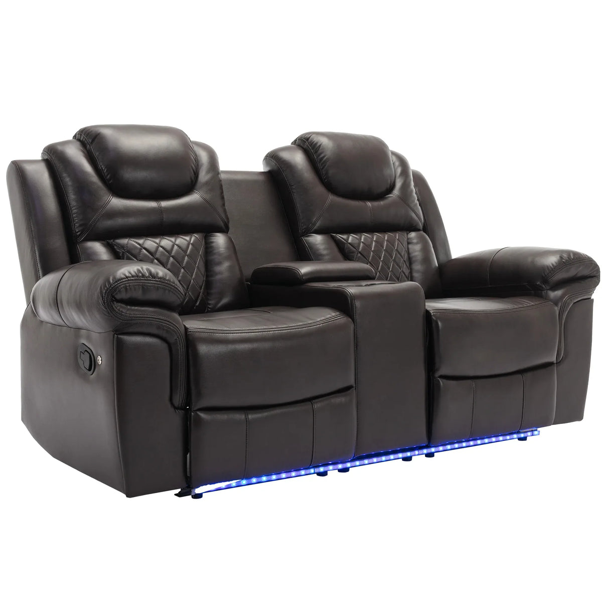 Manual Faux Leather Recliner Chair With Hidden Storage And LED - Omega Lifestyles