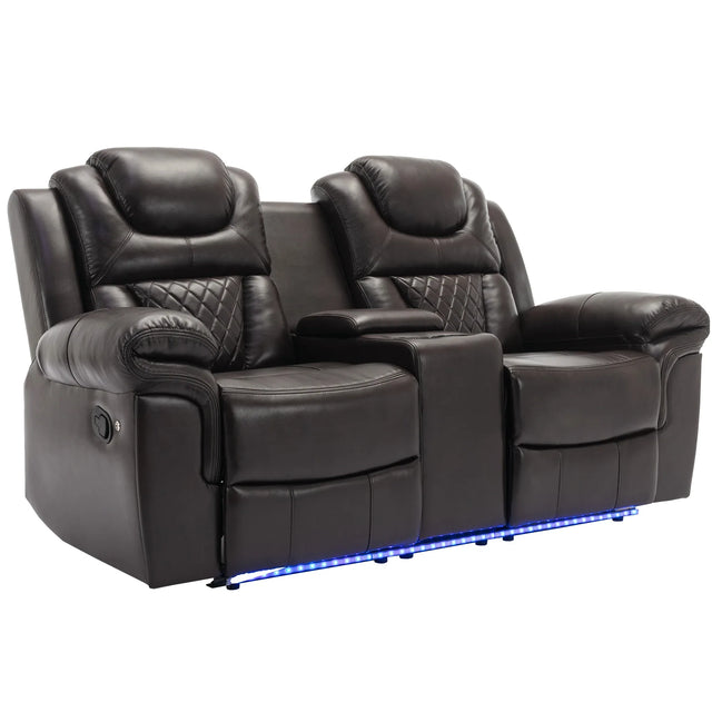 Brown Faux Leather Manual Recliner Chair With LED Light - Omega Lifestyles