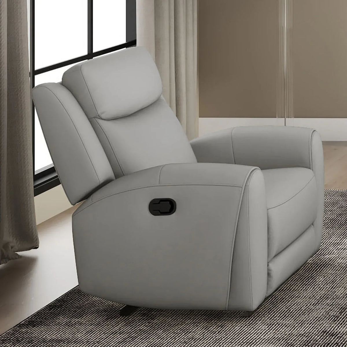 Transitional Light Gray Leather Manual Recliner Chair - Omega Lifestyles