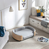 Scandinavian Solid Wood Elevated Pet Sofa Bed With Velvet Cushion - Omega Lifestyles