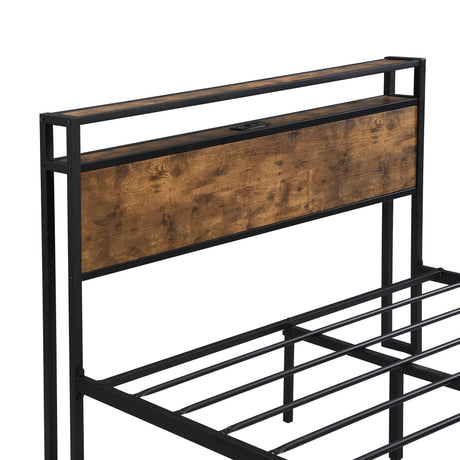 Queen Metal Platform Bed Frame With Wooden Headboard - Omega Lifestyles