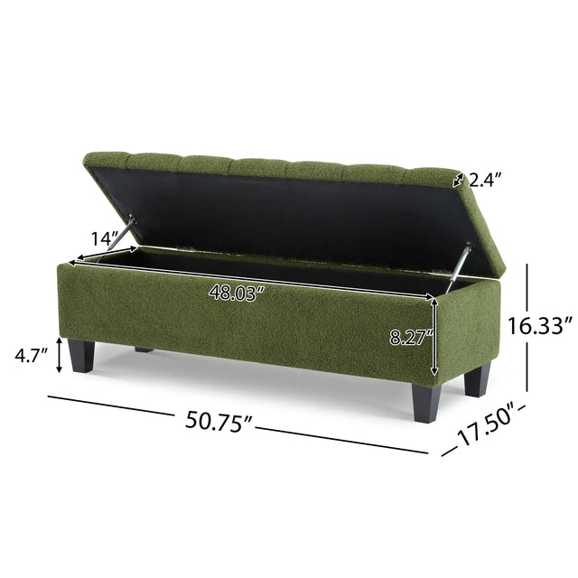 Green Boucle Ottoman Bench With Storage And Seating - Omega Lifestyles