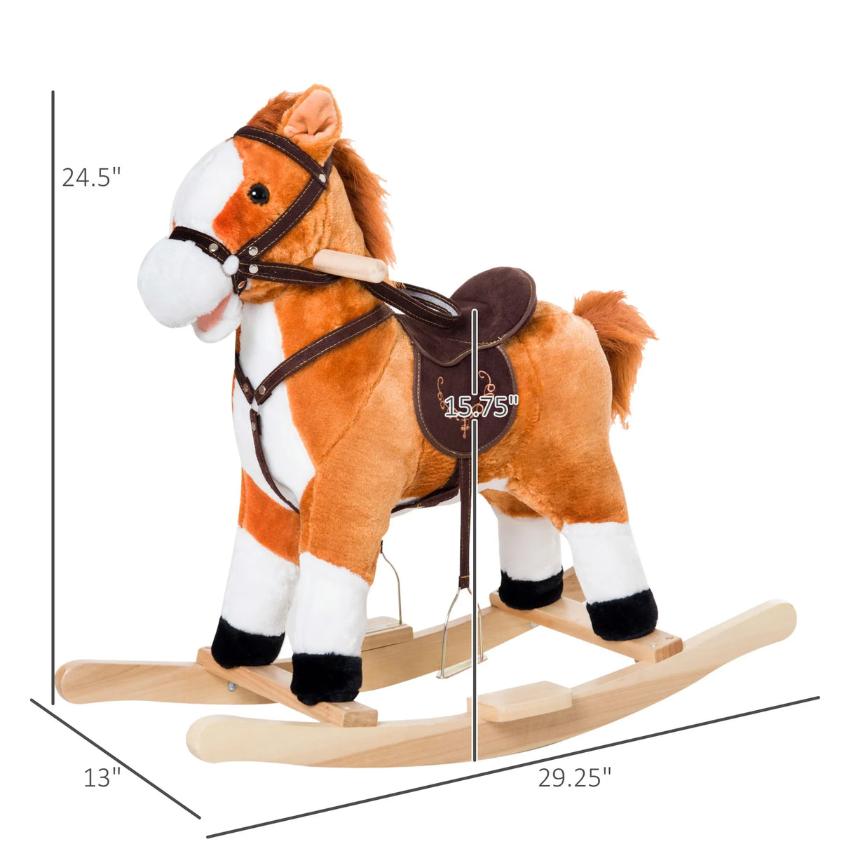 Kids Plush Soft Wood Rocking Horse Toy With Sounds - Omega Lifestyles