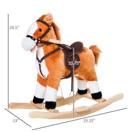 Kids Plush Soft Wood Rocking Horse Toy With Sounds - Omega Lifestyles