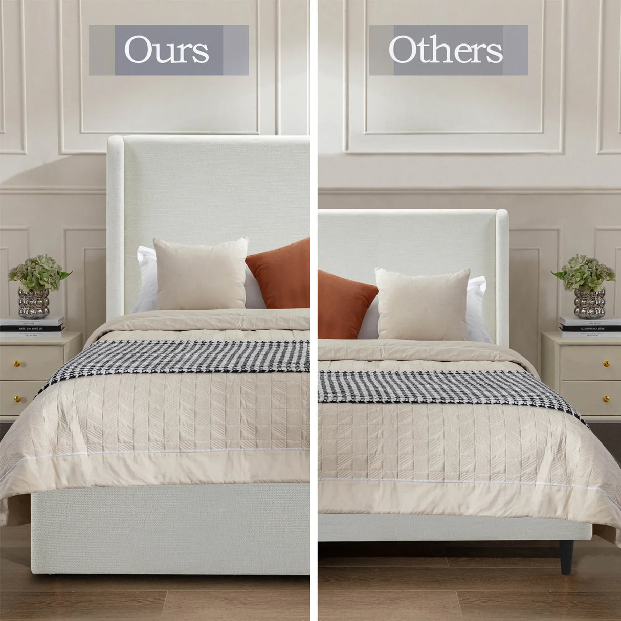 King Upholstered Chenille Wingback Bed Frame - Omega Lifestyles