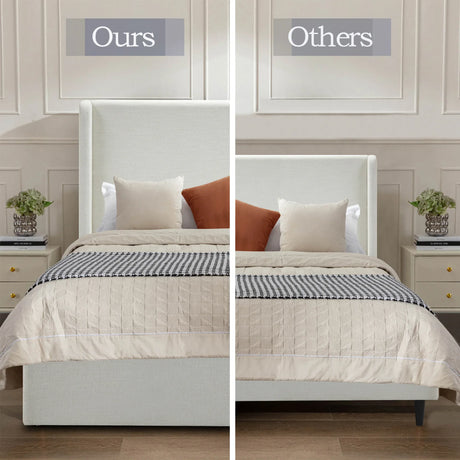 Queen Upholstered Wingback Chenille Fabric Bed Frame - Omega Lifestyles