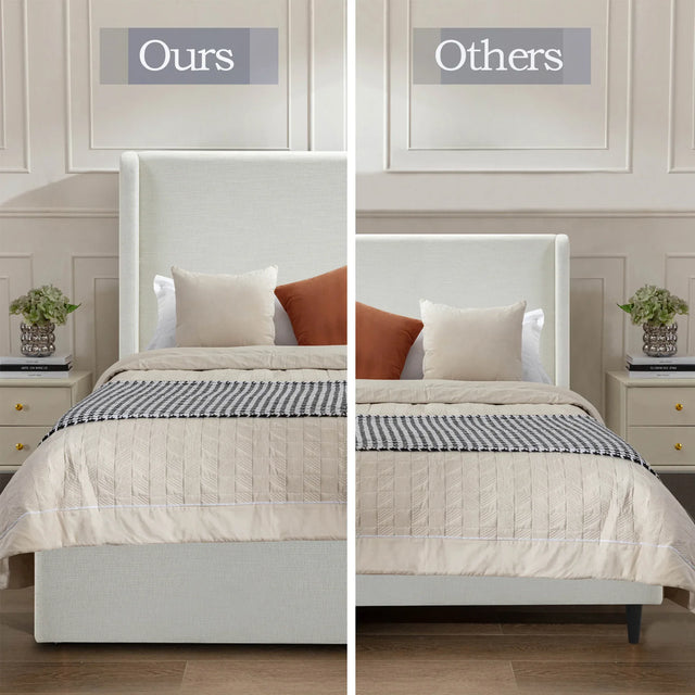 Queen Upholstered Wingback Chenille Fabric Bed Frame - Omega Lifestyles