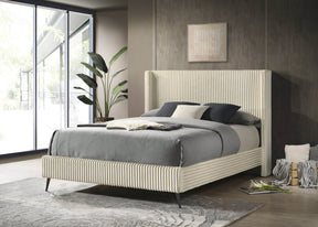 Wide Wale Corduroy Upholstered Cream Panel Bed - Omega Lifestyles