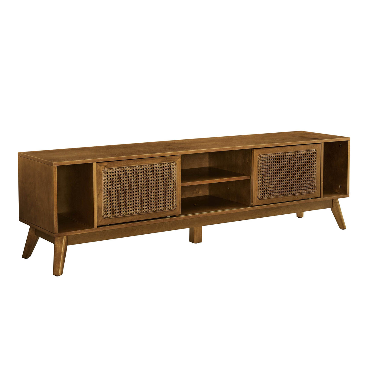 Mid Century Modern Solid Wood Rattan TV Stand - Omega Lifestyles
