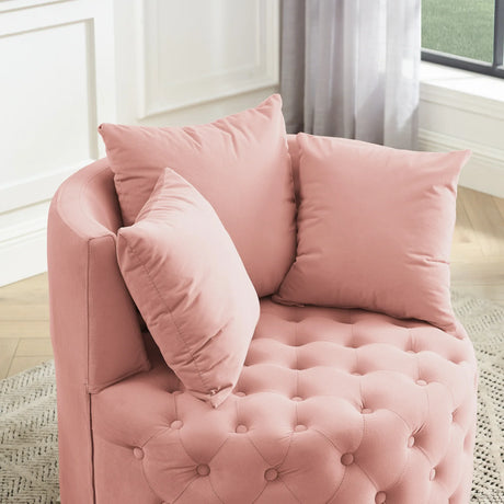 Pink Velvet Upholstered Swivel Chair With Movable Wheels - Omega Lifestyles