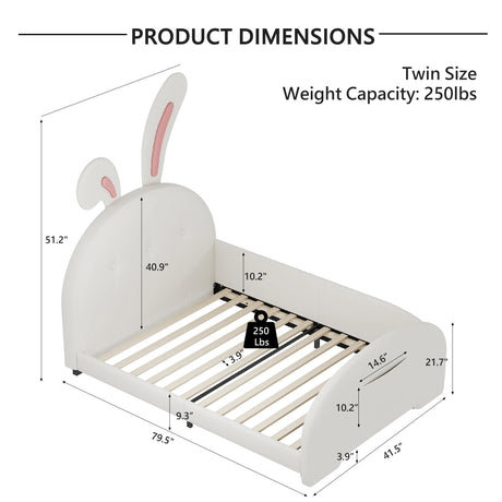 Twin Upholstered Rabbit-Shape Princess Platform Bed - Omega Lifestyles