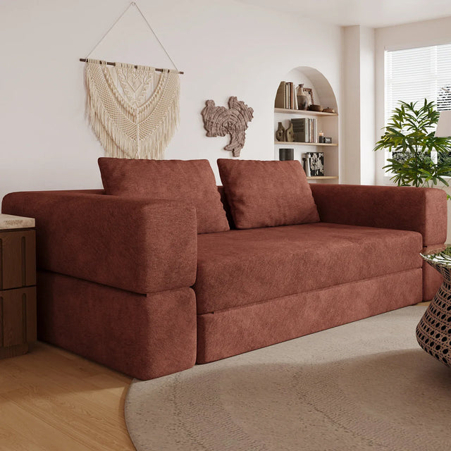 Orange Chenille Folding Memory Foam Sofa Bed Couch - Omega Lifestyles