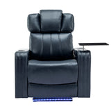 Blue PU Leather Power Recliner Chair With Cooling Cup Holder - Omega Lifestyles
