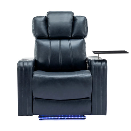 Blue PU Leather Power Recliner Chair With Cooling Cup Holder - Omega Lifestyles