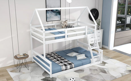 Twin Over Full Pine Wood House Bunk Bed With Ladder - Omega Lifestyles