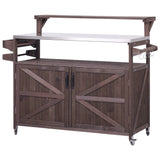 Outdoor Kitchen Island Solid Fir Wood Raised Shelf Cart - Omega Lifestyles
