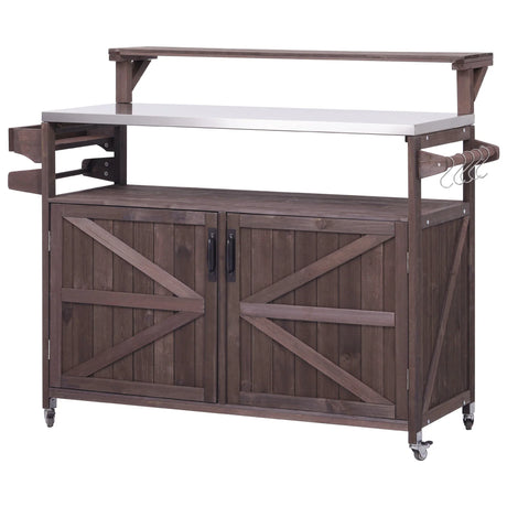 Outdoor Kitchen Island Solid Fir Wood Raised Shelf Cart - Omega Lifestyles