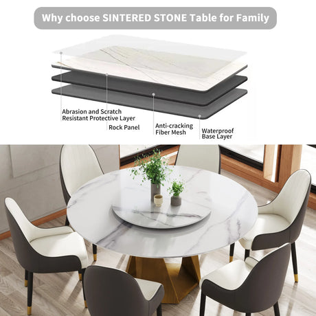 Modern Round Sintered Stone Dining Table With Turntable - Omega Lifestyles