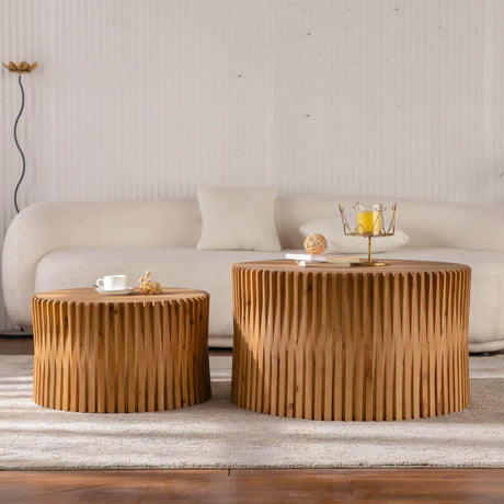 Vintage Style Natural Wood 2-Piece Round Coffee Table Set - Sleep Galleria
