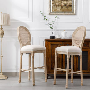 Set Of 2 French Country Solid Wood Upholstered Barstools - Omega Lifestyles
