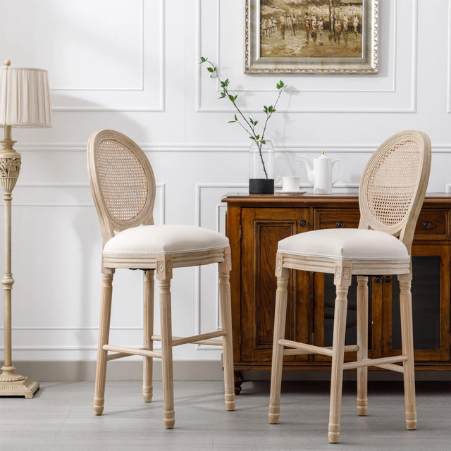 Set Of 2 French Country Solid Wood Upholstered Barstools - Omega Lifestyles