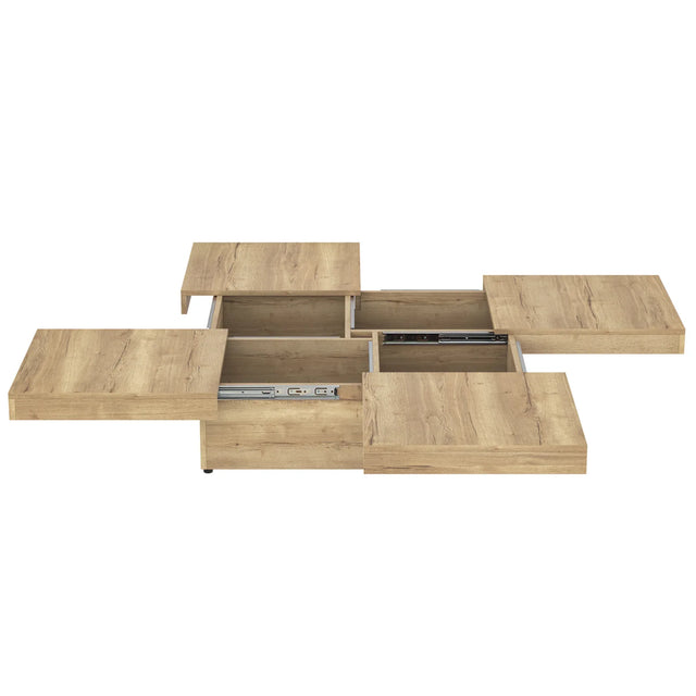 Square Storage Coffee Table Sliding Top Natural Veneer - Omega Lifestyles