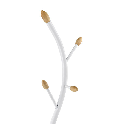 Metal White And Oak Standing Coat Rack With 9 Hooks - Omega Lifestyles